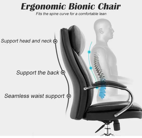 Photo 8: Brett Exec backrest following the curve of the spine, supporting the head, neck, back and waist