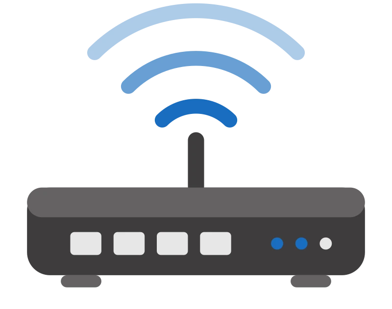 Drawing of a business network router with a Wi-Fi signal